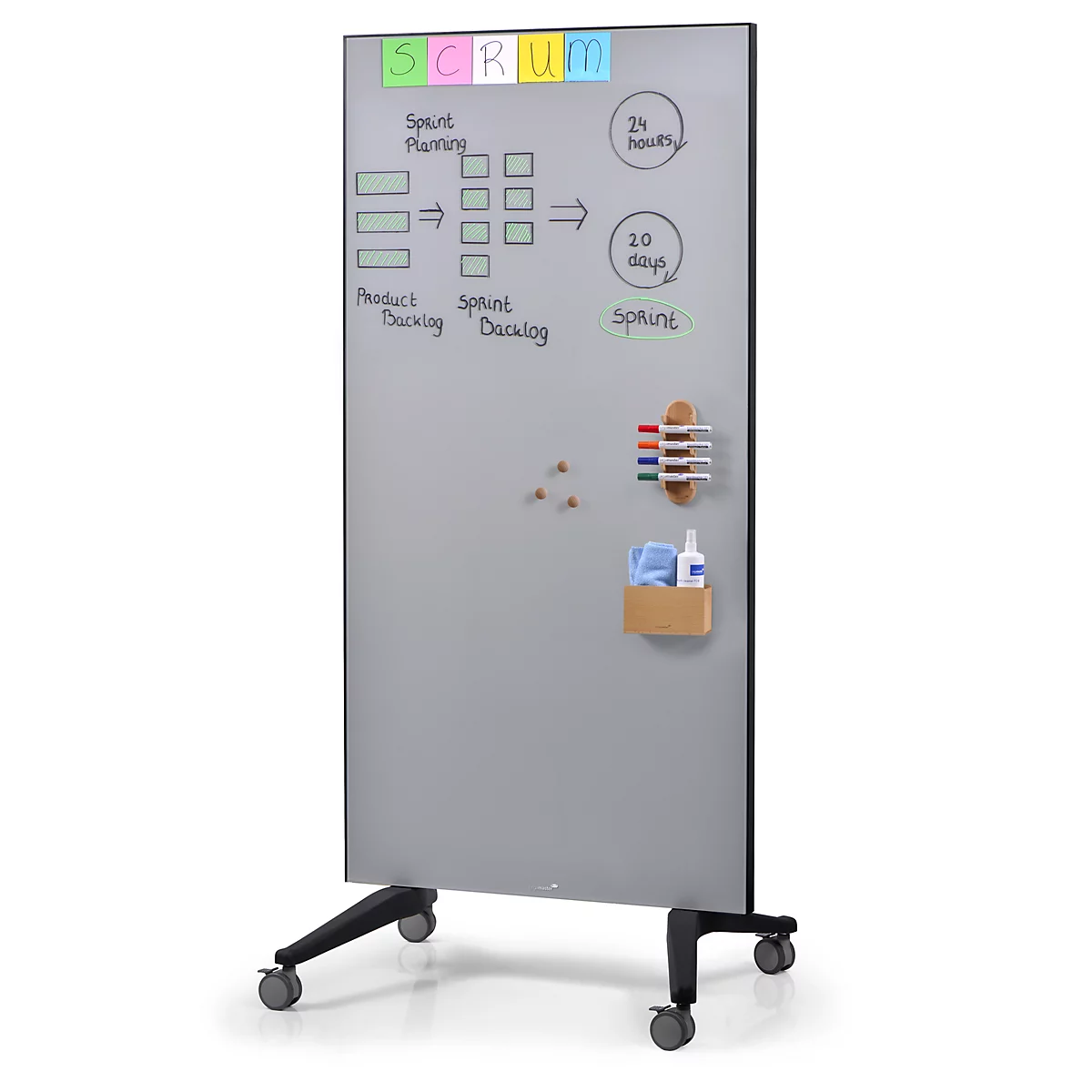 Glasboard-Markerhalter Legamaster WOODEN, magnetisch, lagert 4 Boardmarker, B 60 x T 35 x H 200 mm, Buchenholz, lackiert